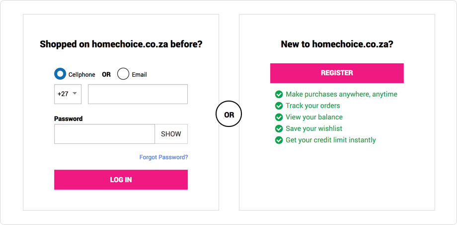 Shop online with HomeChoice in seconds